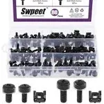 Swpeet 80Packs 4 Sizes M5 M6 Black Computer Mount Cage Nuts and Screws with Metal & Plastic Washers Assortment Kit, Square Hole Hardware Cage Nuts & Mounting Screws Washers