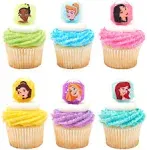 DecoPac Disney Princess Gemstone Rings, Cupcake Decorations Featuring Mulan, Cinderella, Tiana, Belle, Rapunzel and Ariel, Multicolored 3D Food Safe Cake Toppers – 24 Pack