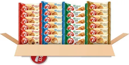 7Days Soft Croissant Variety Pack (24 Count), 6 Chocolate, 6 Vanilla, 6 Strawberry Vanilla, 6 Caramel, Breakfast Pastry, Individually Wrapped On The Go Snack (Pack of 24)