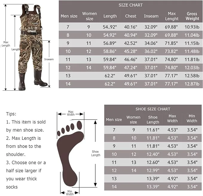 OXYVAN Duck Hunting Waders with 600G Rubber Boots Insulated,Neoprene Realtree MAX5 Camo Fishing Chest Waders for Men & Women