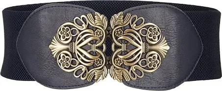 BlackButterfly 3 Inch Wide Waspie Elastic Vintage Buckle Waist Belt