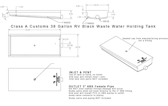 Class A Customs 38 Gallon RV Waste Black Water Holding Tank WT-3800