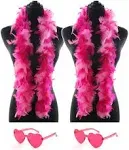 YBHOMINE 2 Pcs Feather Boas with Heart Rimless Sunglasses,4 ft Feather Boa Halloween Christmas Bachelor Party Pack Accessory