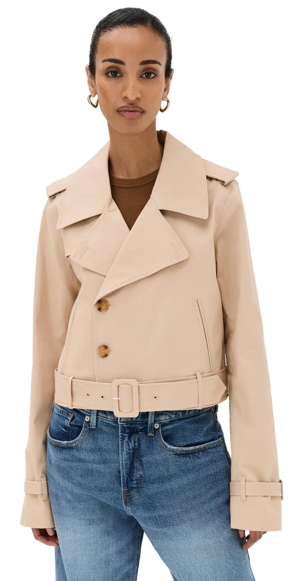 Good American Chino Gaberdine Cropped Trench Jacket - L/XL