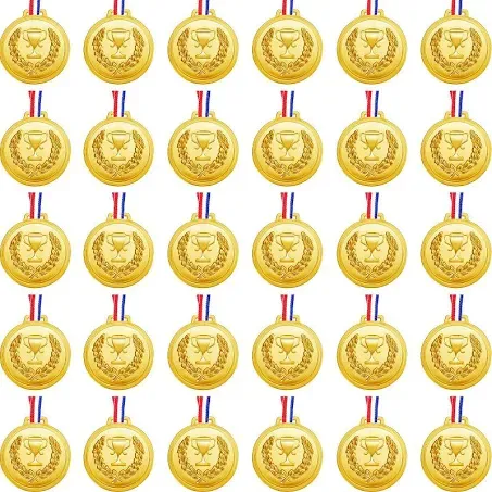 Hicarer 30 Pieces 2.36 Inch Plastic Gold Medals for Awards Sports Medal Soccer Medal Football Medals for Awards Gymnastics Winner Award Medals Competition Birthday Party Favors