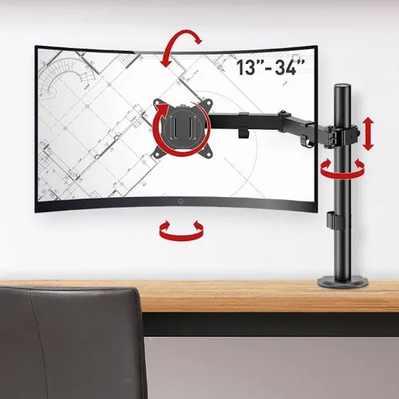 Barkan Monitor Desk Mount for Flat/Curved Screens Sizes 13-32 inch, Full Motion ...