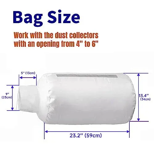 Dust Collector Bag with Clamp for Woodworking 30 Micron, 4'' Vacuum Bag Compatible with Grizzly Shop Fox Rockler Delta, Table Saw Planer Dust Collector Bag