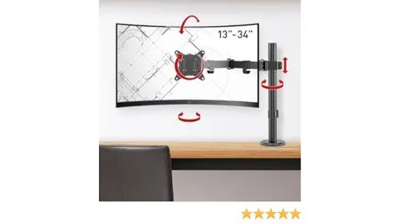 Barkan 13 - 32 in. Full Motion - 5 Movement Flat/Curved Monitor Desk Mount in Black