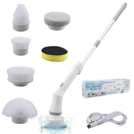 Electric Spin Scrubber,Cordless Cleaning Brush With 4 Replaceable Cleaning Heads ...