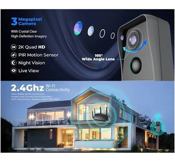 Xodo Vd2 Smart WiFi Wireless Video Doorbell with 2K QHD Camera and Chime