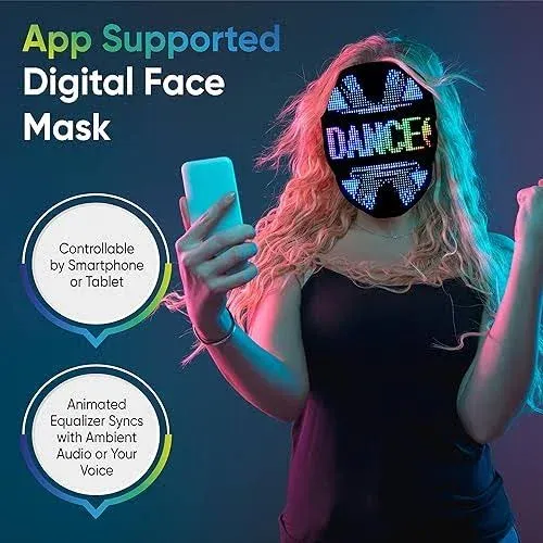 Magnetic Man Face Transforming LED Mask - Electronic Changing Facial Cover with Bluetooth App, Programmable & Customizable Lighting Effect