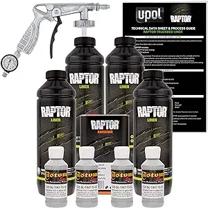 U-POL Raptor Mesa Gray Urethane Spray-On Truck Bed Liner Kit W/Free Spray Gun, 4 Liters