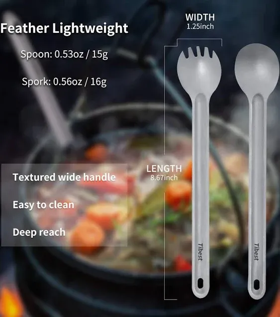 Titanium Spork Long Handle, Ultra Lightweight Camping Utensil for Backpacking Camping, Hiking, Outdoors