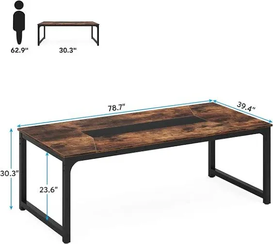 Tribesigns Conference Table, 6FT Meeting Seminar Table Rectangular Meeting Room Table, 78.7L x 39.4W x 30.3H, Rustic Brown/Black