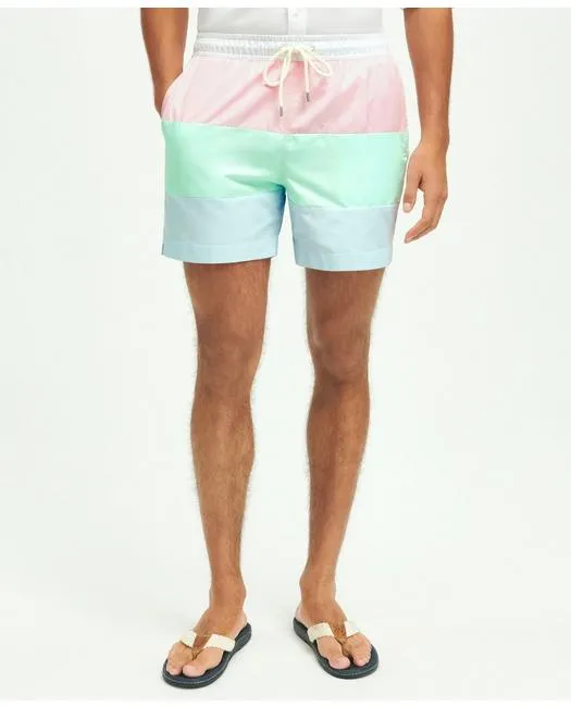 Shop Brooks Brothers 5" Stretch Montauk Pastel Swim Trunks In Multicolor