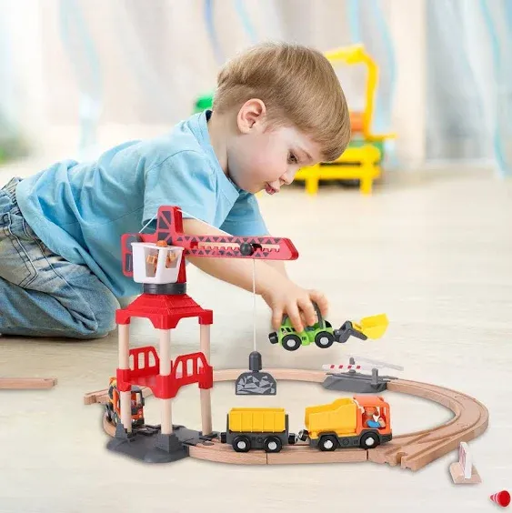 Wooden Train Tracks 70pcs &amp; Construction site Wooden Train Track