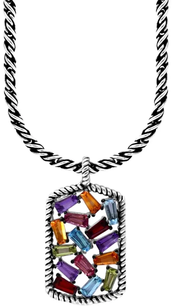 EFFY® Multi-Gemstone Scattered Cluster 18" Pendant Necklace (2-1/20 ct. t.w.) in Sterling Silver