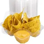 Avant Grub Anti-Spill, Durable 5x6 Inch Plastic Nacho Trays 100Pk. Versatile Plastic Dishware Plate, Reusable 2 Compartment Boats Great for Dips, Snacks, Fries, Fair Foods. Portable Nacho Chip Holders