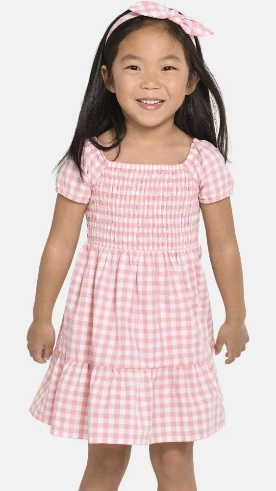 Toddler Girls Mommy And Me Gingham Poplin Ruffle Dress - Pink