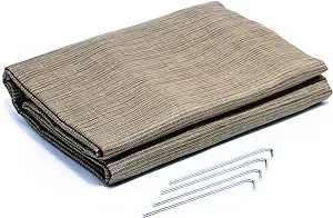 Camco Durable Reversible RV Camper Awning Mat with Carry Bag - Perfect for Campsites, Beaches, Picnics 7' X 15'- Brown (42811)