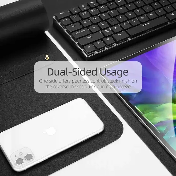 YSAGi Office Desk Pad, Desk Mat, 23.6" x 13.7" Ultra Thin Waterproof PU Leather Desk Blotter, Laptop Leather Desk Pad Protector for Keyboard and Mouse, Dual-Sided Desk Writing Pad for Office(Black)