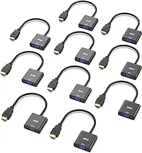 HDMI to VGA, 10 Pack, Benfei Gold-Plated HDMI to VGA Adapter (Male to Female) for Computer, Desktop, Laptop, PC, Monitor, Projector, HDTV, Chromebook, Raspberry Pi, Roku, Xbox and More - Black