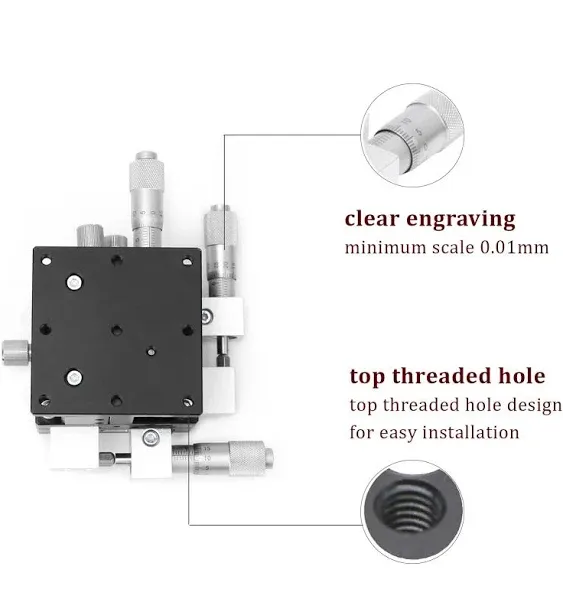 XYZ 3-Axes Manual Linear Stage，6<wbr/>0 x 60mm Trimming Platform Tuning Sliding