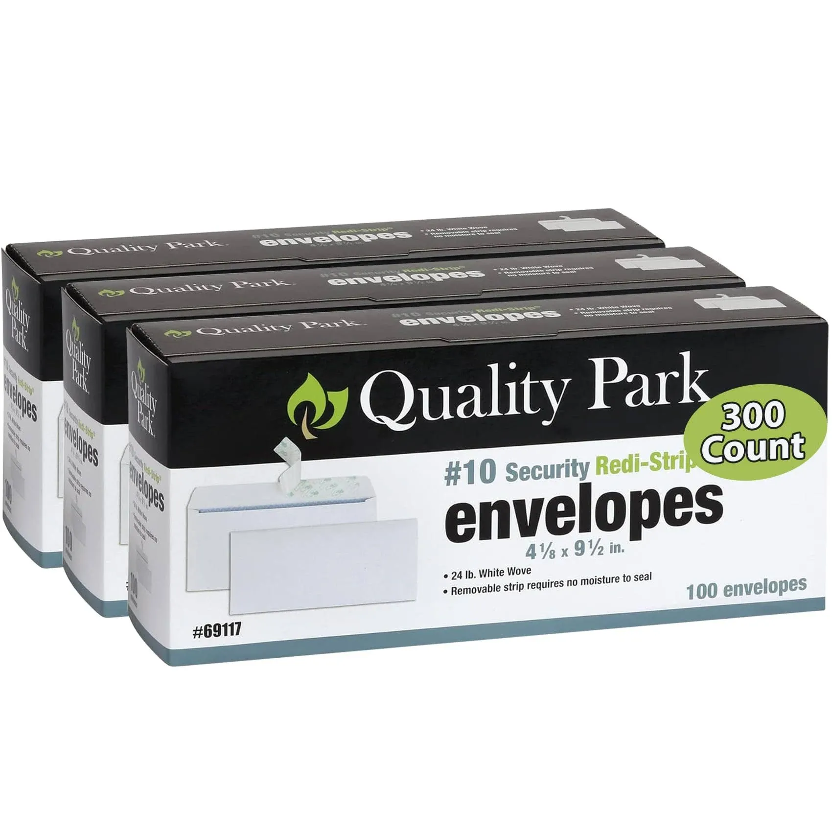 Quality Park Envelopes Letter Size #10 - Security Tinted Envelopes Self Seal 4/18 x 9.5"" - Windowless Design - Mailing Envelopes for Official Business & Legal Letters - 300 Pack