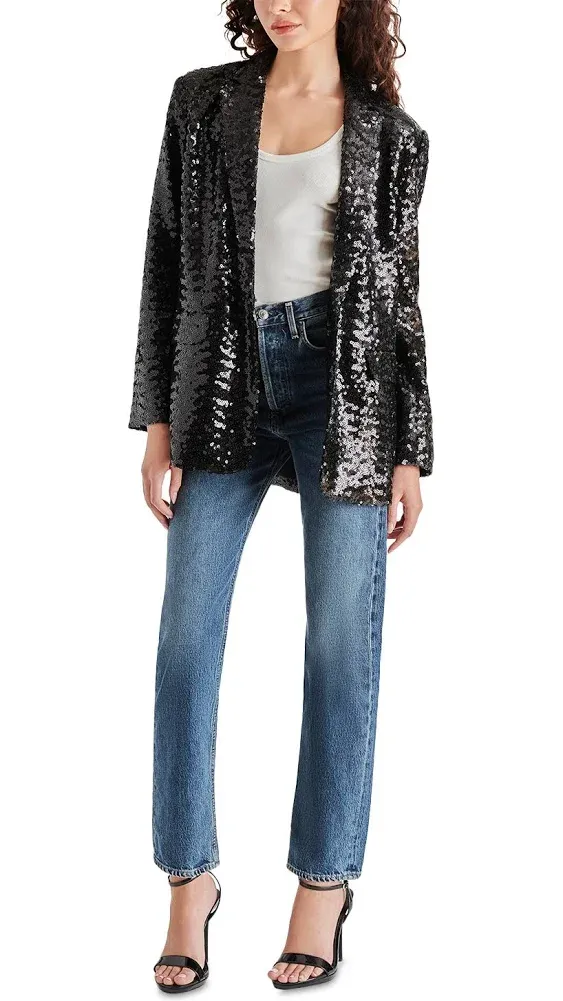 Shop Steve Madden Imaan Clustered Sequin Boyfriend Blazer In Black