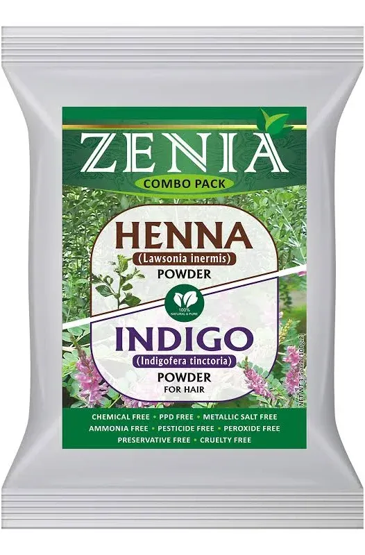 Zenia 100% Pure Indigo Powder and Henna Powder Hair Color Combo Kit 100 Grams Each 2024 Crop