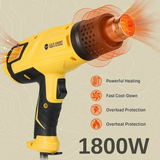 1800W Heat Gun, Visible Dual Temp Setting, for Crafts, Stripping Paint, and Shrink Wrapping