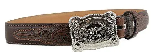 Nocona Boys Tooled Leather Longhorn Belt