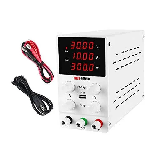 NICE-POWER DC Power Supply Variable 30V 10A, 4 Digital Display Adjustable Regulated Switching DC Lab Bench Power Supply with 5V/2A USB Charging Port