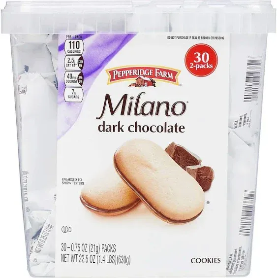 Pepperidge Farm Milano Cookies Foodservice Snack Packs, Dark Chocolate, 1.5 Oz, Pack of 60