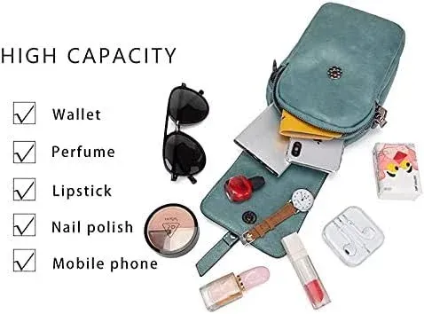 Women Vintage Crossbody Phone Bag, Small Messenger Shoulder Bag Cash Handbag Wallet Purse