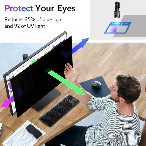 Computer Privacy Screen 27 Inch for 16:9 Widescreen Monitor, Removable 27inch Anti Blue Light Anti Glare Monitor Privacy Filter Shield (23 9/16" x 13 1/4")