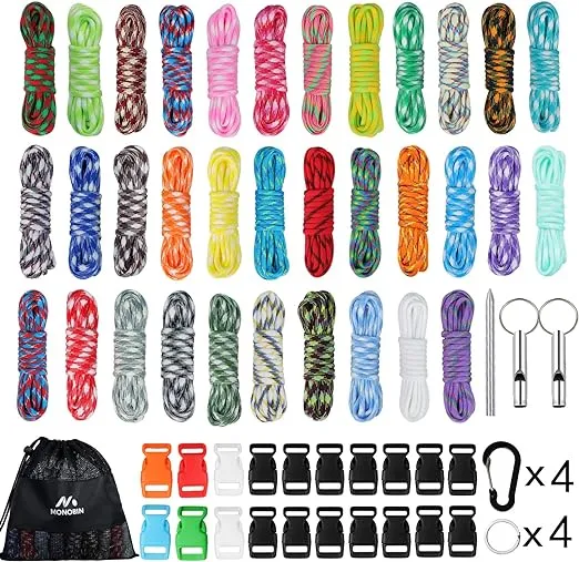 MONOBIN Paracord Combo Kits - 550 Type III Parachute Cord - Bracelet Crafting Kits, Survival Rope Making lanyards,Dog Collar,Bracelet