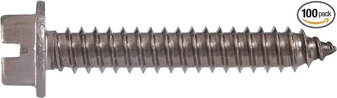 823098 Stainless Steel Hex Washer Head Slotted Sheet Metal Screw, 10 x 2-Inch, 100-Pack, 2 inches, Brown