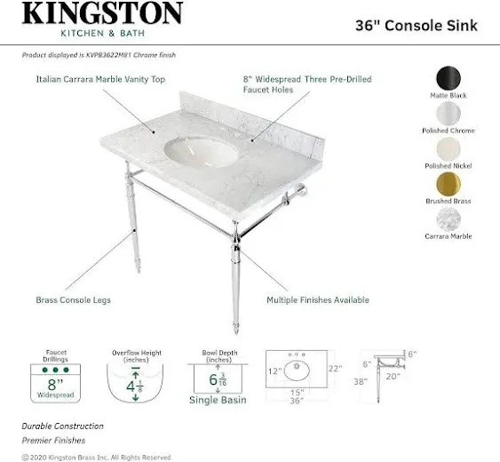 Kingston Brass Edwardian 36" Console Sink with Brass Legs KVPB3622M