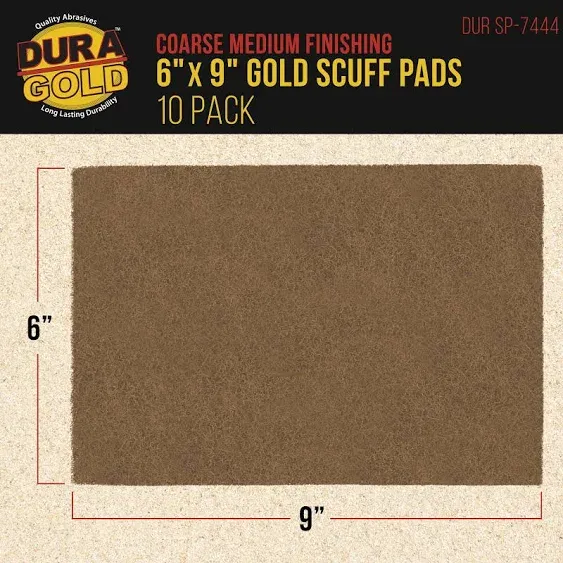 Dura-gold Premium 6 inch x 9 inch Gold Coarse Scuff Pads, Box of 10 - Scuffing, Scouring, Sanding, Paint Primer Prep Adhesion Scratch - Surface