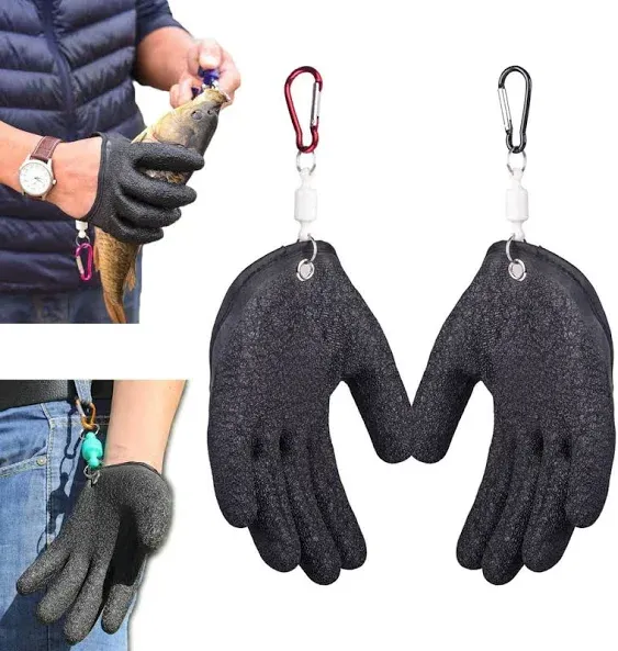 Fishing Gloves, 2Pcs Fishing Catching Gloves, Fisherman Professional Catch Fish Gloves with Magnet Release, Anti-Slip Protect Hand from Puncture Scrapes Waterproof Fishing Gloves