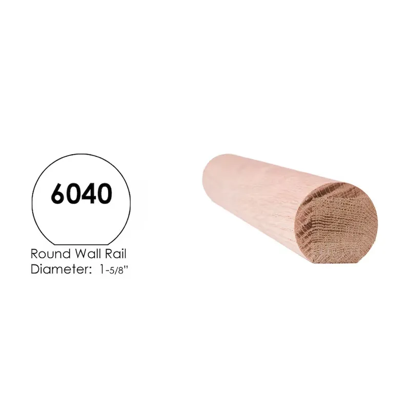 House of Forgings Red Oak 6040-6 1-5/8" Diameter Round Wood Wall Handrail 6 Feet Long