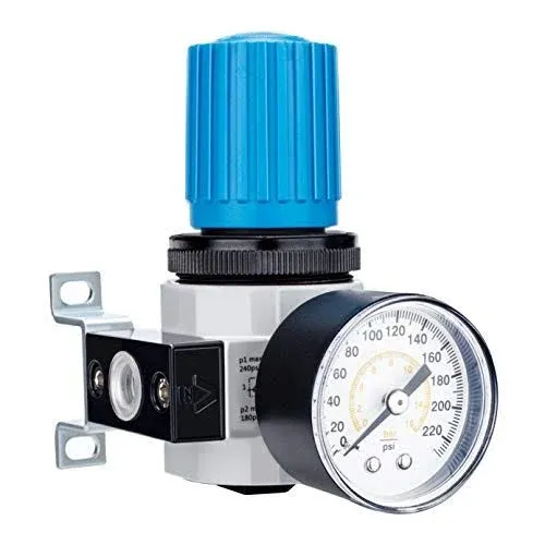 1/4&#034; NPT High Pressure Air Regulator with Steel-Protecte<wbr/>d Gauge 56-SCFM 230Ps...