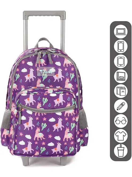 Tilami Rolling Backpack 18 inch Double Handle Wheeled Boys Girls Travel School Children Luggage Toddler Trip, Purple Alpaca