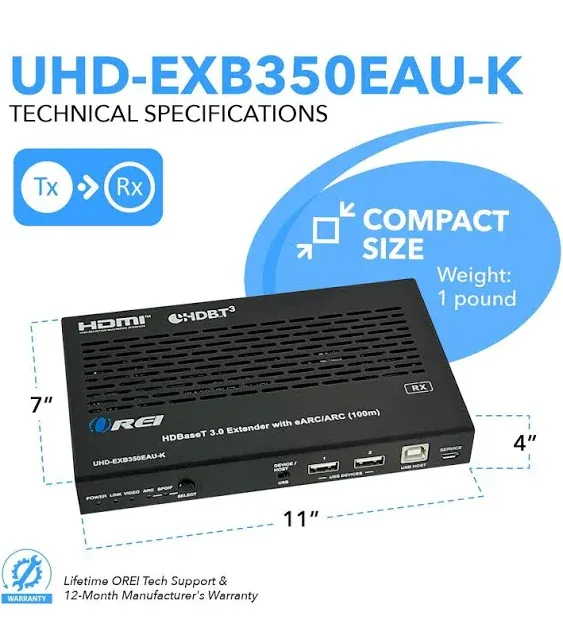 4K KVM HDMI Extender With HDBaseT Over CAT5e/6/7 Support eARC & IR Control - 350 Ft (UHD-EXB350EAU-K)