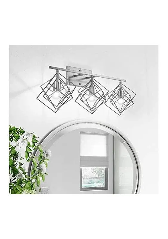 BEHIYA 3-Lights Bathroom Vanity Lights, Bathroom Light Fixtures Over Mirror Lighting Brushed Nickel with Rotatable 3 Cube Bulb Included