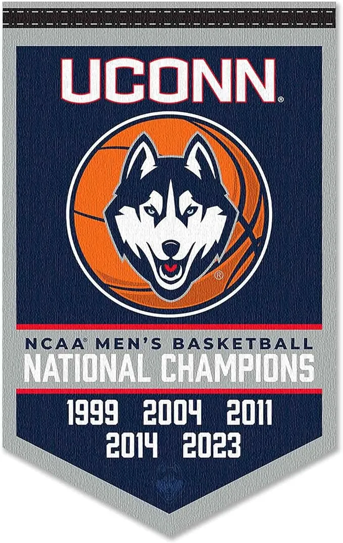 Connecticut Huskies UCONN 5 Time 5X Basketball National Champions Banner