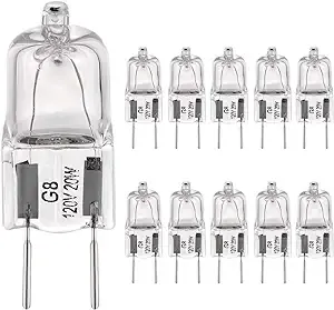 G8 Halogen Bulb 20W 120V - 10 Pack G8 Bulb 2800K Warm White with G8 Base, Halogen Bulbs 2 Pin G8 Dimmable, G8 Light Bulb for Under Cabinet Puck Lighting, Xenon 20 Watt 120 Volt G8 Base Bulb