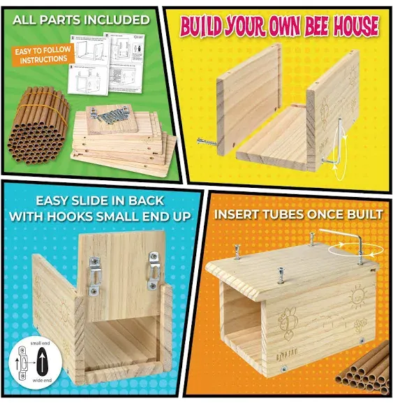 Rivajam DIY Mason Bee House Woodworking Project Kit | Solitary Beehive Wood Building Arts & Crafts Activities for Toddlers, Kids, Family