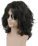 Karlery California 70s 80s Rocker Wig Men Women Long Curly Dark Brown Halloween ...